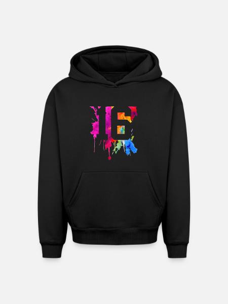 16 YEARS 16TH BIRTHDAY - Oversized Heavyweight Unisex Hoodie - black