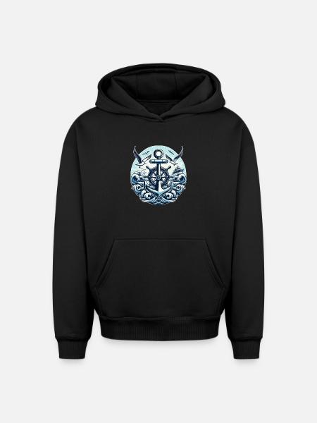 Anker Steuerrad Logo - Oversized Heavyweight Unisex Hoodie - Schwarz