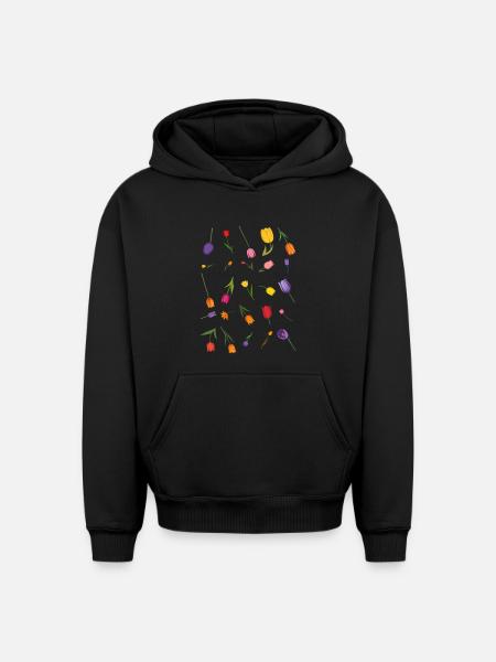 Fleur - Sweat à capuche unisexe oversize épais SPREAD - noir