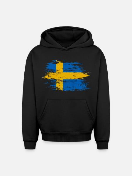 Sweden flag used - Oversized Heavyweight Unisex Hoodie - black