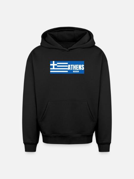 Ville d’Athènes avec drapeau grec - Sweat à capuche unisexe oversize épais SPREAD - noir