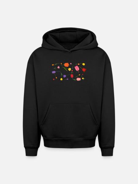 Blumen - Oversized Heavyweight Unisex Hoodie - Schwarz