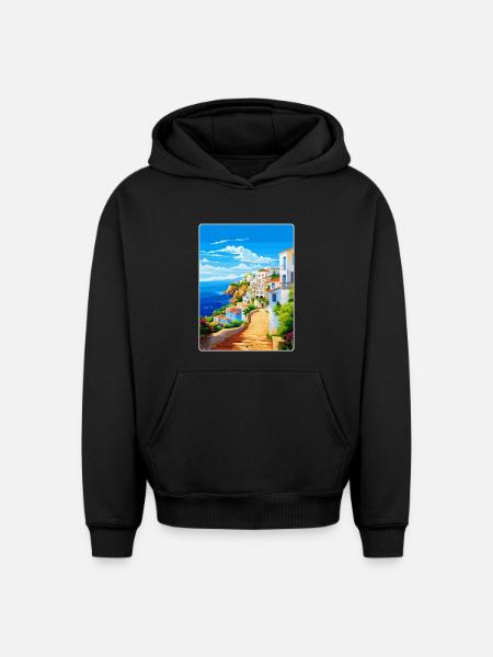 Albufeira Portugal Vintage Travel Poster Souvenir - Oversized Heavyweight Unisex Hoodie - black