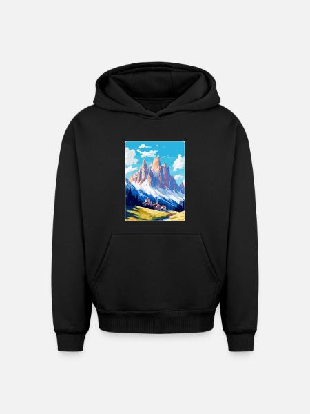 Cortina D Ampezzo Italia Poster di Viaggio Vintage WPA - Felpa unisex con cappuccio oversize pesante SPREAD - nero