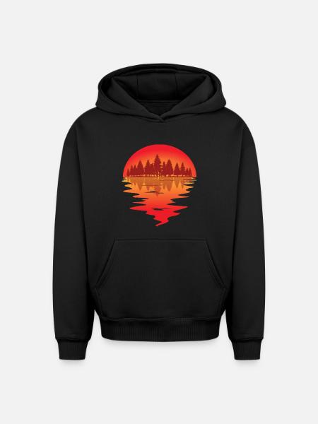 Sunset at the forest lake - Oversized Heavyweight Unisex Hoodie - black