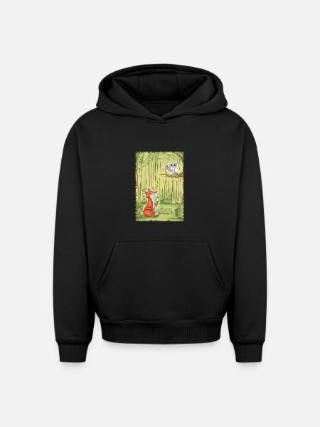Waldgespräch: Fuchs und Eule - Oversized Heavyweight Unisex Hoodie - Schwarz