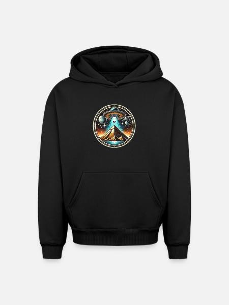 Ufo Alien Pyramids Logo - Oversized Heavyweight Unisex Hoodie - black