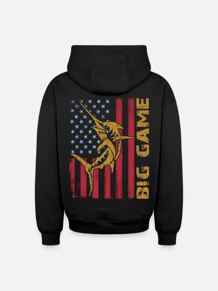 Springender Marlin mit US Flagge Hochseefischen - Oversized Heavyweight Unisex Hoodie - Schwarz