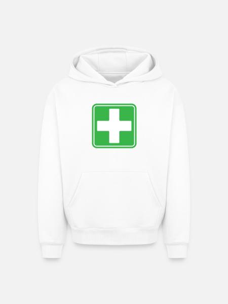 First Aid Medical Cross Safety Sign Vector Icon - Oversized Heavyweight Unisex Hoodie - white