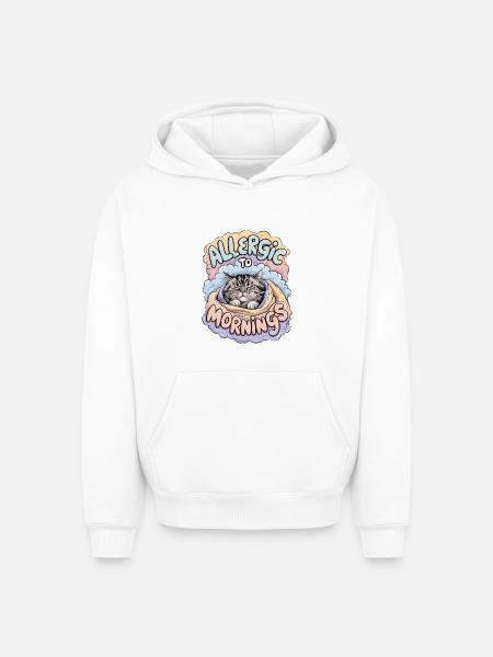 Allergic To Mornings - Oversized Heavyweight Unisex Hoodie - white