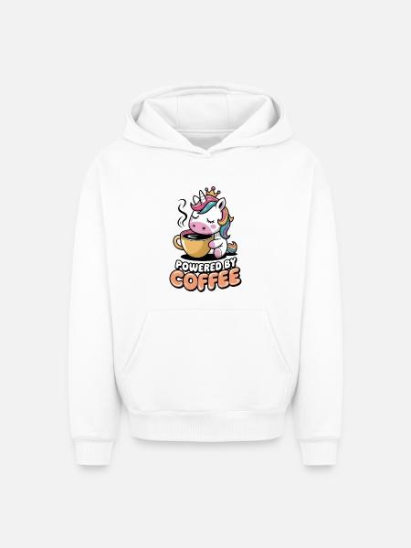 Powered By Coffee - Oversized Heavyweight Unisex Hoodie - white