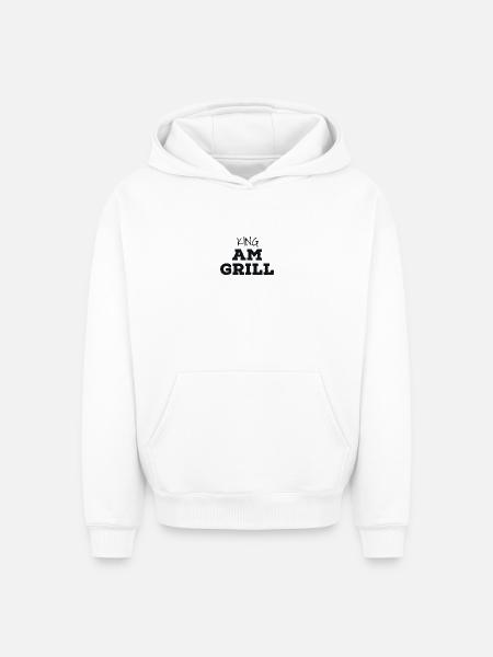 King au grill - Sweat à capuche unisexe oversize épais SPREAD - blanc