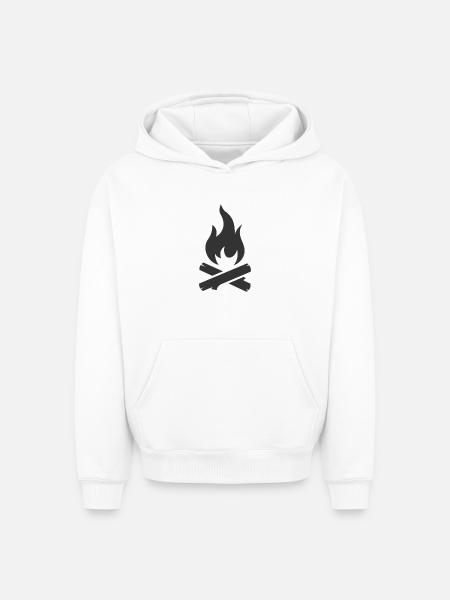 Campfire logo symbol - Oversized Heavyweight Unisex Hoodie - white