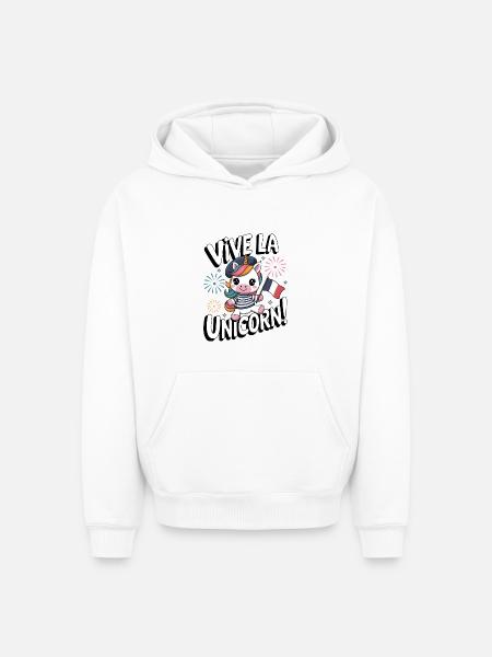 Vive La Licorne ! - Sweat à capuche unisexe oversize épais SPREAD - blanc