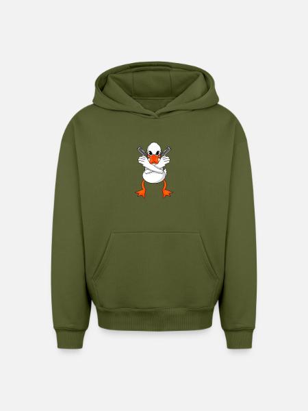 Duck with gun - Oversized Heavyweight Unisex Hoodie - khaki