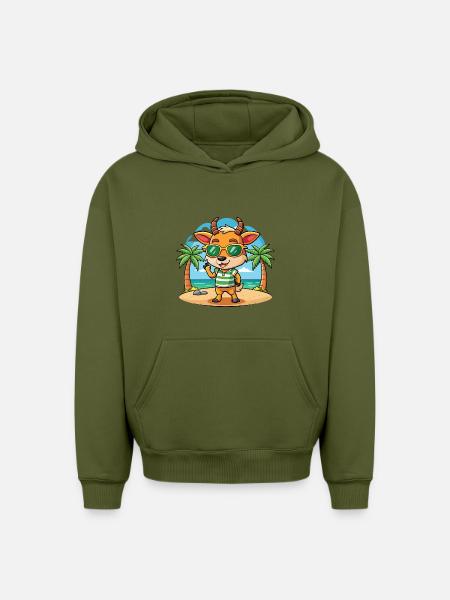 Antelope Funny Cartoon Summer Beach Sunglasses - Oversized Heavyweight Unisex Hoodie - khaki