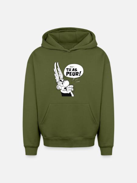 Asterix & Obelix - Asterix 'Du er bange!' - Unisex oversize hættetrøje i kraftig kvalitet - khaki