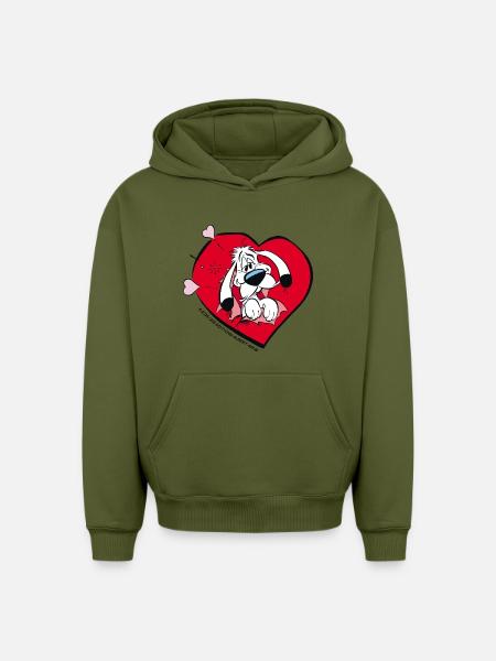 Asterix & Obelix - Idefix Mit Herz - Oversized Heavyweight Unisex Hoodie - Khaki