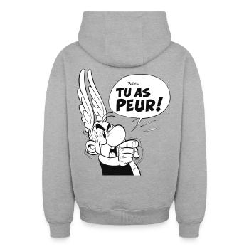 Asterix & Obelix – Asterix 'Du hast Angst!' - Oversized Heavyweight Unisex Zip Hoodie - Grau meliert - Hinten - AI Model Male 185 dark (185cm)