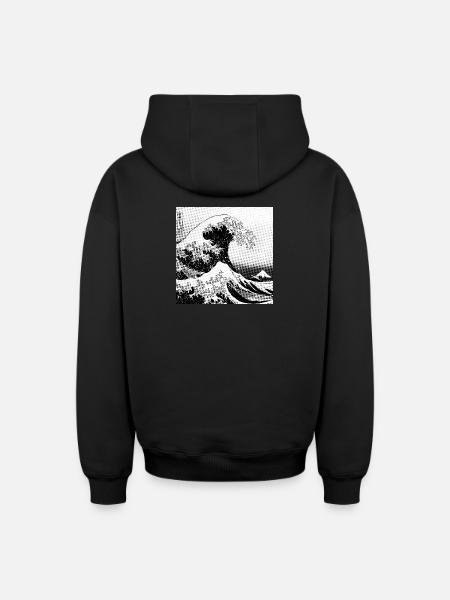 Japanese wave Kanagawa Style bd - Oversized Heavyweight Unisex Zip Hoodie - black