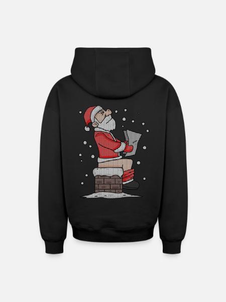 Père Noël assis sur la cheminée drôle - Sweat à capuche unisexe zippé oversize épais SPREAD - noir