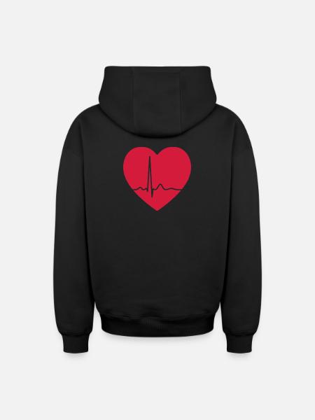 Heartbeat ECG Line Medical Pulse Wave Icon Vector - Oversized Heavyweight Unisex Zip Hoodie - black