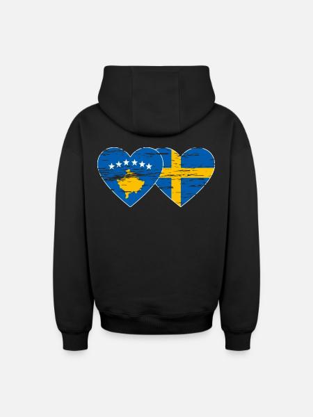 Kosovo Suède Drapeau utilisé - Sweat à capuche unisexe zippé oversize épais SPREAD - noir