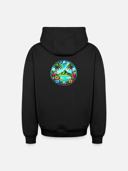 Caribbean Island Logo - Oversized Heavyweight Unisex Zip Hoodie - black