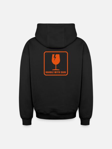 Panneau d’étiquette d’expédition Fragile Handle With Care - Sweat à capuche unisexe zippé oversize épais SPREAD - noir