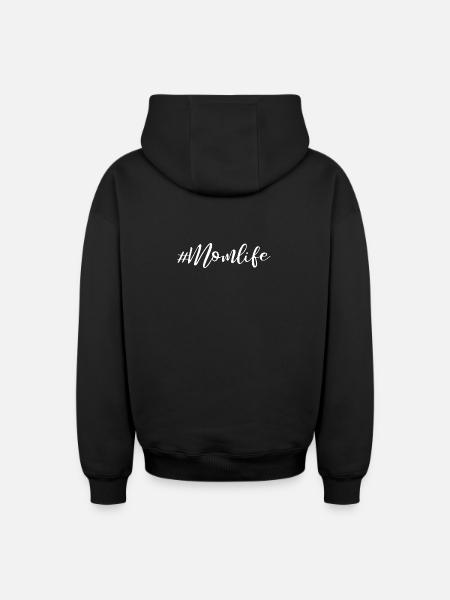 Momlife - Slogan Design - Oversized Heavyweight Unisex Zip Hoodie - black