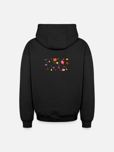 Blumen - Oversized Heavyweight Unisex Zip Hoodie - Schwarz