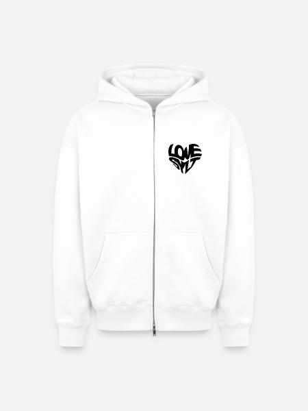 LOVE SYLT HERZ - Oversized Heavyweight Unisex Zip Hoodie - Weiß