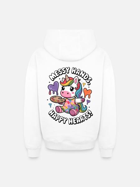 Messy Hands, Happy Hearts! - Oversized Heavyweight Unisex Zip Hoodie - white