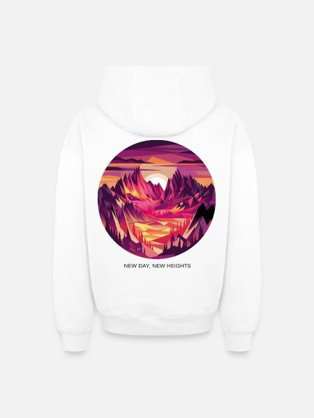 New Day, New Heights - Oversized Heavyweight Unisex Zip Hoodie - white