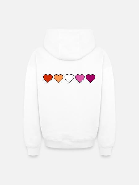 Lesbian Lesbian Lesbian Hearts - Oversized Heavyweight Unisex Zip Hoodie - white