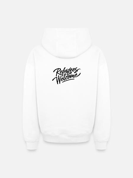 refugees welcome black - Oversized Heavyweight Unisex Zip Hoodie - white