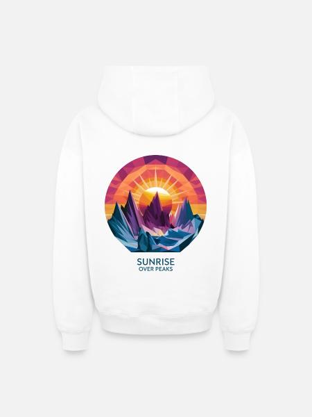 Sunrise Over Peaks - Oversized Heavyweight Unisex Zip Hoodie - white