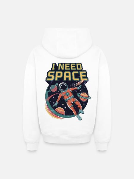 I Need Space - Oversized Heavyweight Unisex Zip Hoodie - white