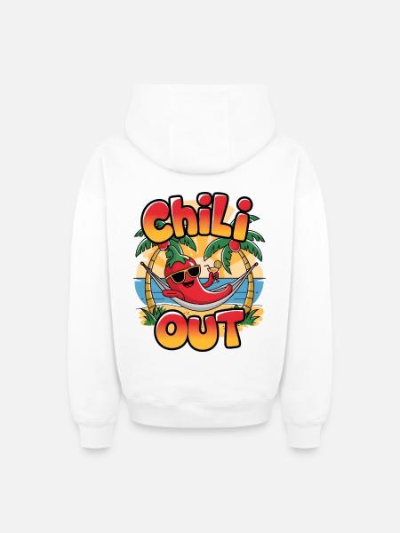 Chili Out - Oversized Heavyweight Unisex Zip Hoodie - white