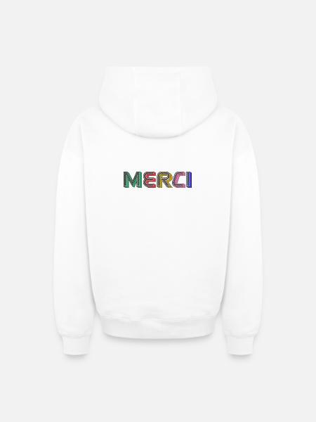 MERCI - Sweat à capuche unisexe zippé oversize épais SPREAD - blanc