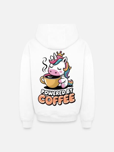 Powered By Coffee - Oversized Heavyweight Unisex Zip Hoodie - white