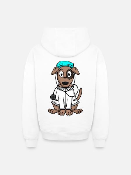 Dog Doctor - Oversized Heavyweight Unisex Zip Hoodie - white