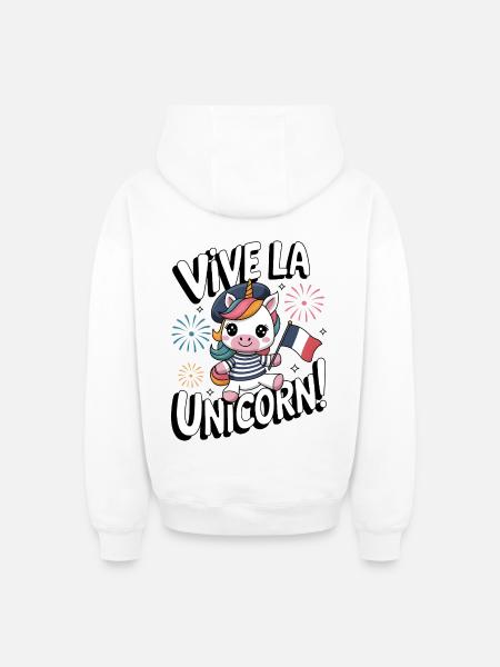 Vive La Licorne ! - Sweat à capuche unisexe zippé oversize épais SPREAD - blanc