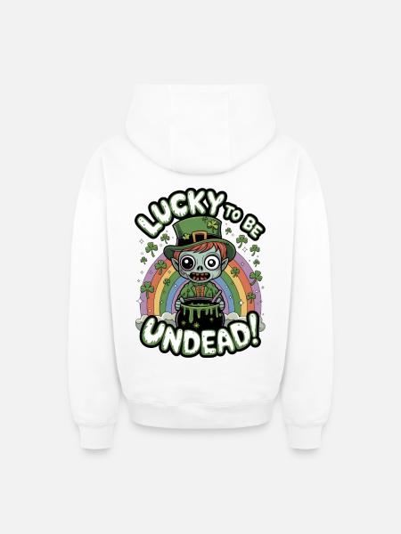 Lucky To Be Undead! - Oversized Heavyweight Unisex Zip Hoodie - white