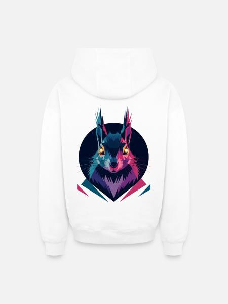 Écureuil low-poly - Sweat à capuche unisexe zippé oversize épais SPREAD - blanc