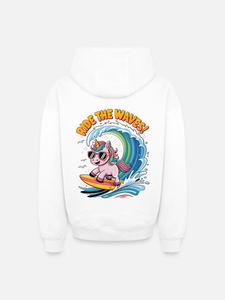 Ride The Waves! - Oversized Heavyweight Unisex Zip Hoodie - white
