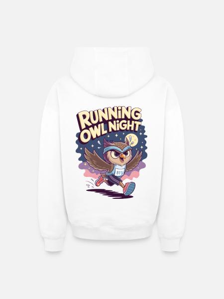 Running Owl Night - Oversized Heavyweight Unisex Zip Hoodie - white
