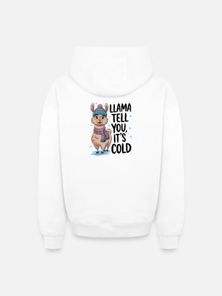 Llama Tell You It's Cold - Oversized Heavyweight Unisex Zip Hoodie - white