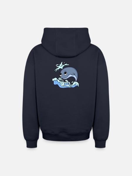 whale - Oversized Heavyweight Unisex Zip Hoodie - navy