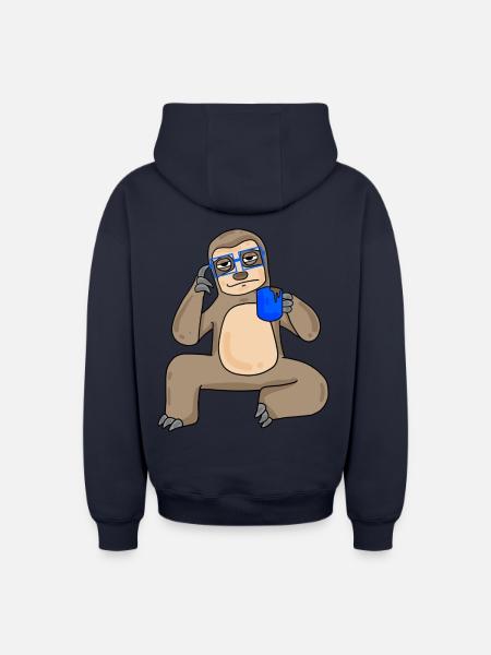 Sloth with glasses and coffee - Oversized Heavyweight Unisex Zip Hoodie - navy